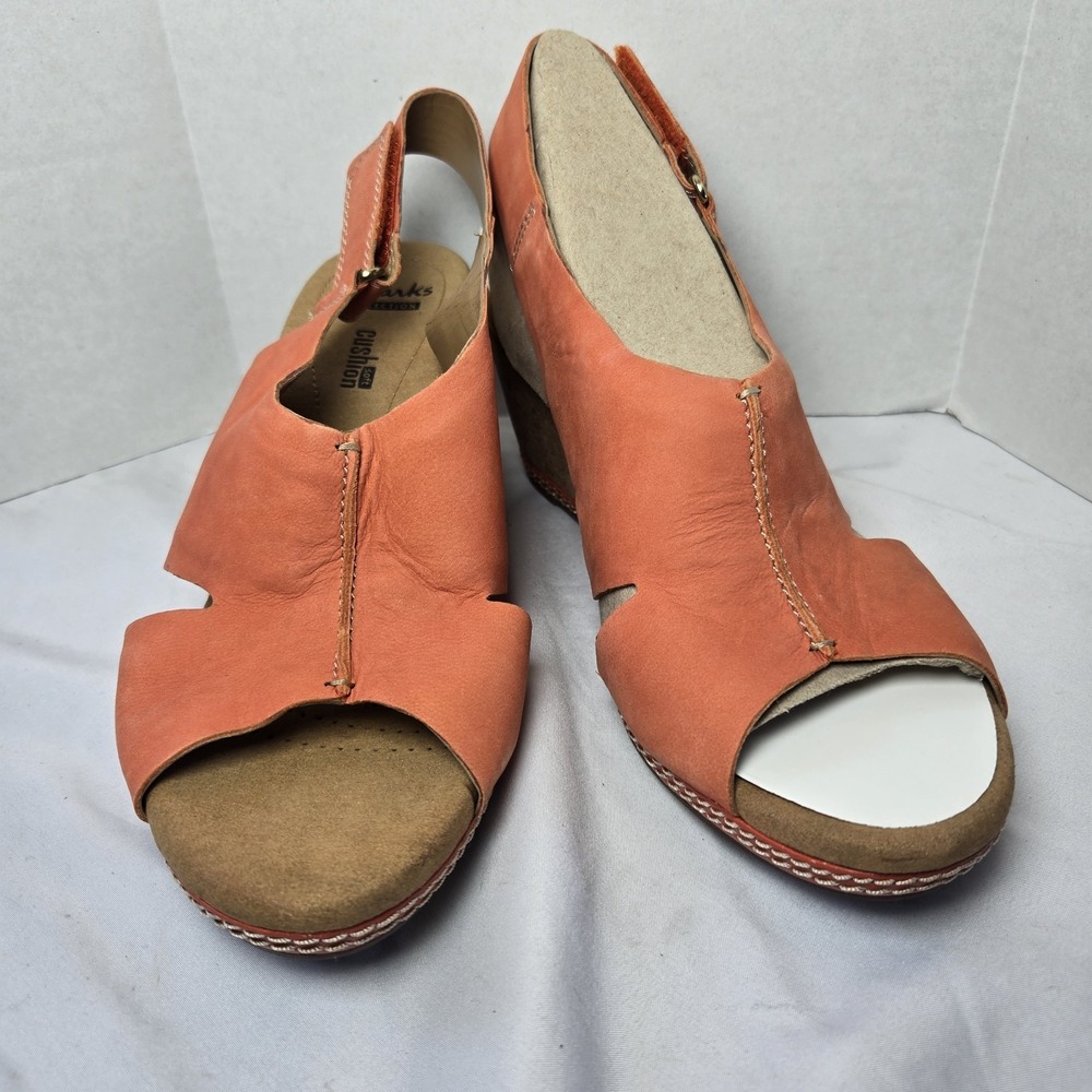 New CLARKS Helio Float Grenadine Nubuck Leather Slingback Sandals 8.5 Wedge Heel